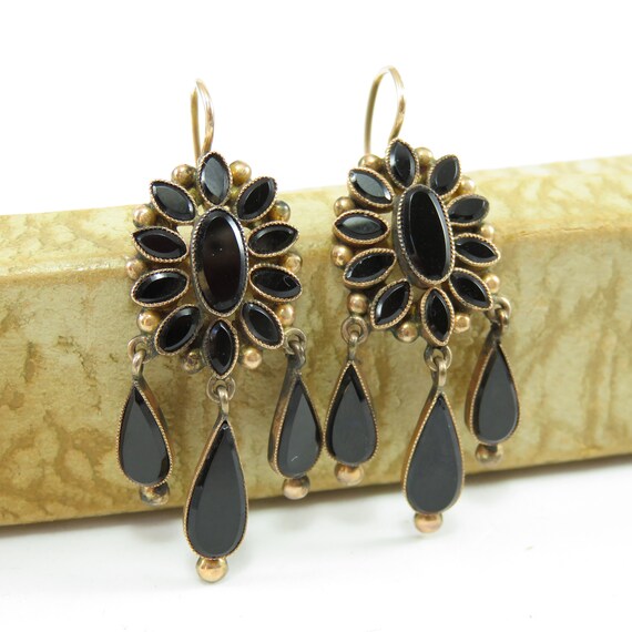 14k Gold Victorian Jet Earrings; Mourning Jewelry;