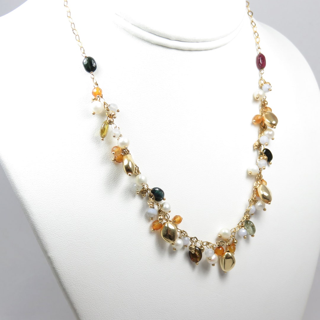 14k Gold Charm Necklace with beads