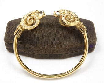 Bracciale a testa di rams moderno in oro 18 carati midcentury; Bracciale Vintage; Ariete Rams Cuff; Bracciale in oro 18 carati; Bracciale vintage in oro; Bracciale in oro retrò