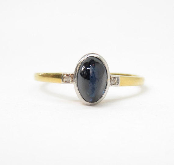 Antique 18k Gold Sapphire Ring; Dainty Sapphire En