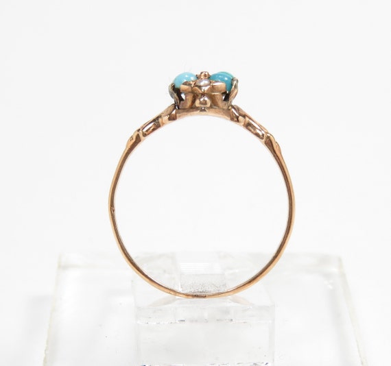 Victorian 10k Gold Turquoise and Pearl Ring; Vict… - image 5