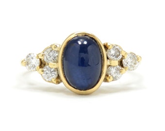 18k Gold Sapphire and Dimond Ring; Multi-Stone Ring; Vintage Sapphire Ring; Vintage Diamond Ring; Blue Gemstone Ring; January Birthstone