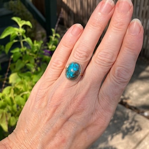 18k Gold Turquoise Ring Turquoise Statement Ring Gemstone Jewelry Blue Gemstone Ring Big Chunky Large Gifts for Her Natural Turquoise image 3