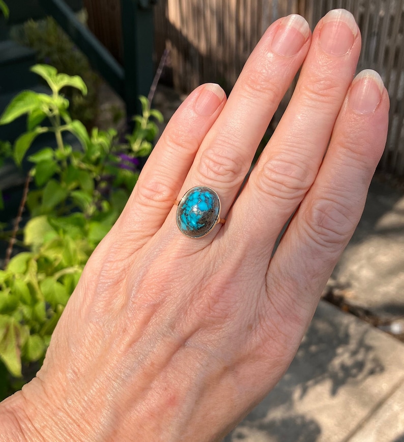 18k Gold Turquoise Ring Turquoise Statement Ring Gemstone Jewelry Blue Gemstone Ring Big Chunky Large Gifts for Her Natural Turquoise image 3