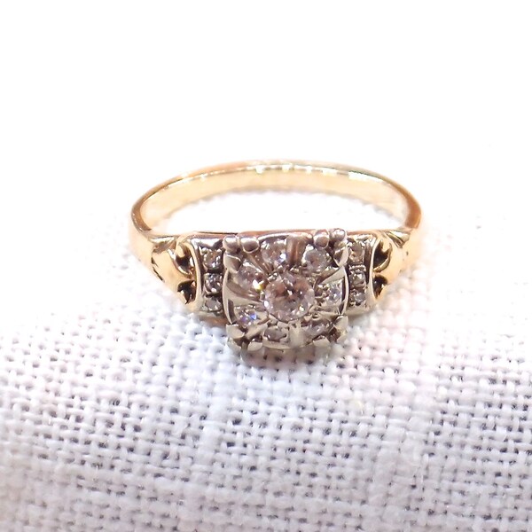 RESERVED for Sarah Art Deco 14k Gold Diamond Engagement Ring .39 Carats with sizing