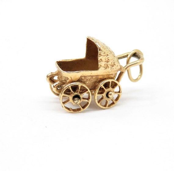 Vintage 14k Gold Baby Carriage Charm; Vintage Char