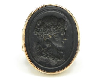 Antique Wedgewood 12k Gold Intaglio Ring; Antique Basalt Intaglio Ring; Vintage Ring; Stone Intaglio Ring; Wedgewood Jewelry; Lava Intaglio