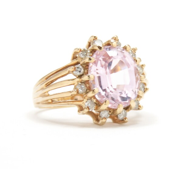 14k Gold Pink Spinel and Diamond Ring; Vintage Sp… - image 4