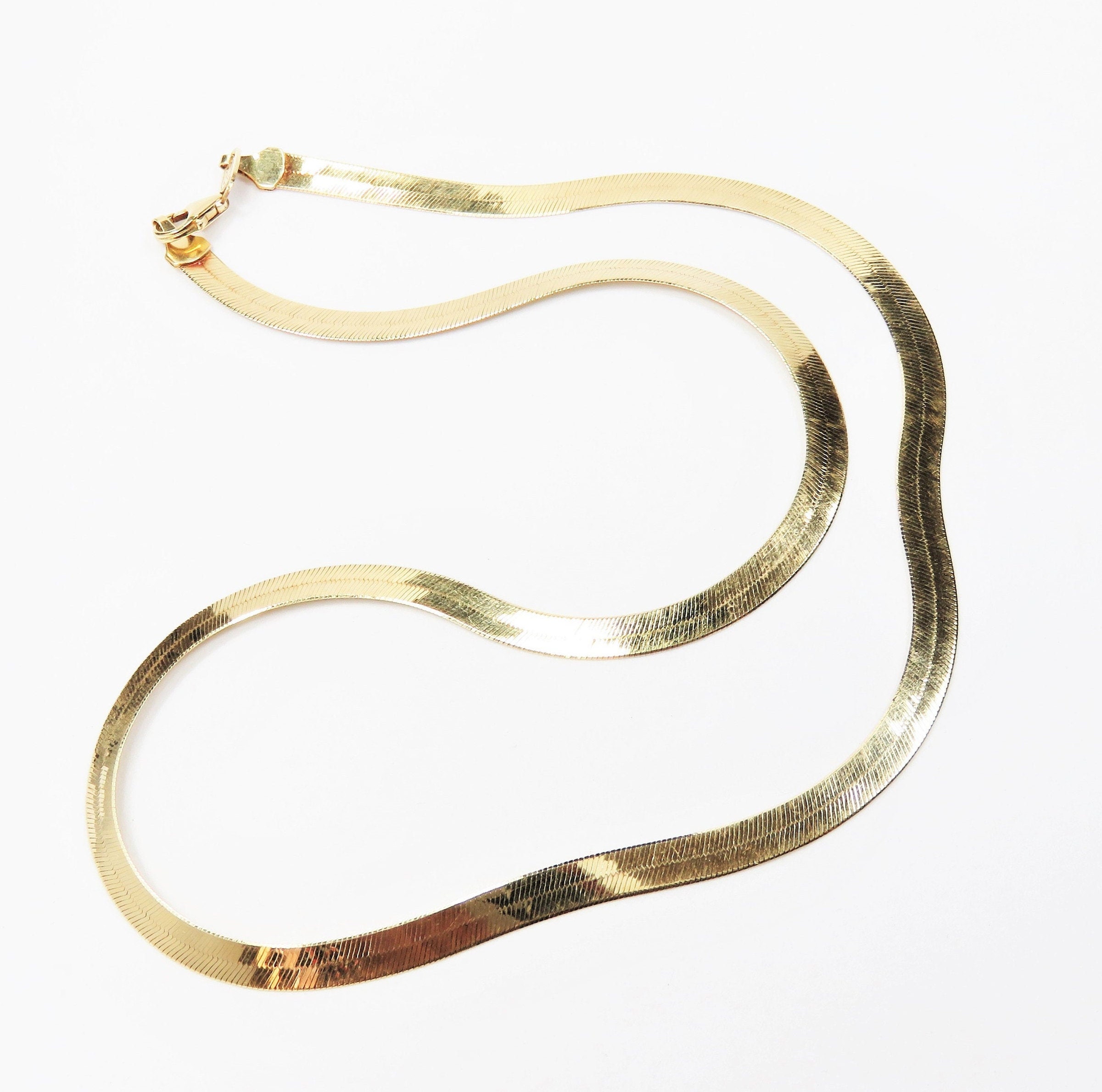 Vintage 14k Gold Herringbone Chain Italy Italian 18 Inch Etsy