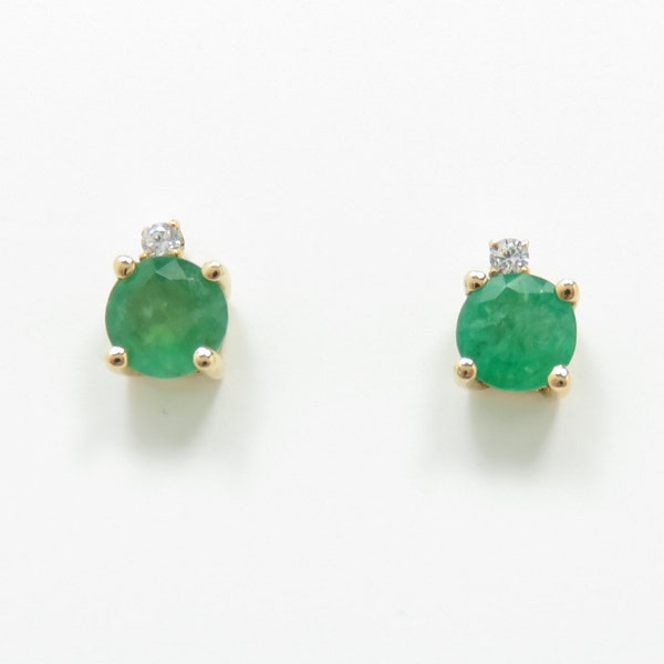 14k Gold Emerald and Diamond Stud Earrings; Emerald Studs; Diamond Studs; Emerald Earrings; May Birthstone; May Birthday; Minimalist Jewelry