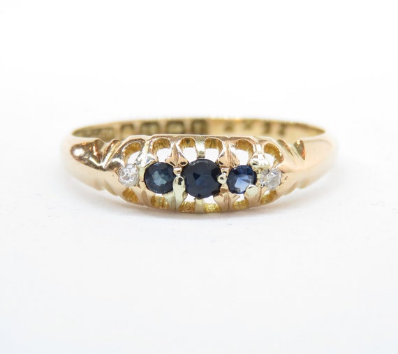 Victorian 18k Gold Sapphire and Diamond Ring; Vint