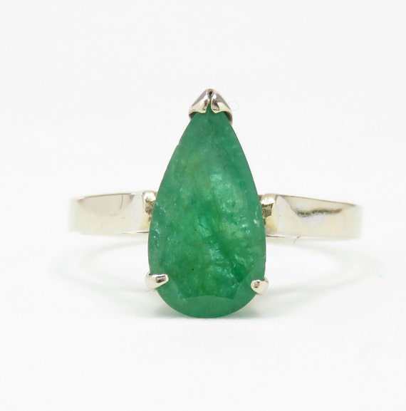 14k Gold Pear Cut Emerald Ring; Emerald Engagemen… - image 1