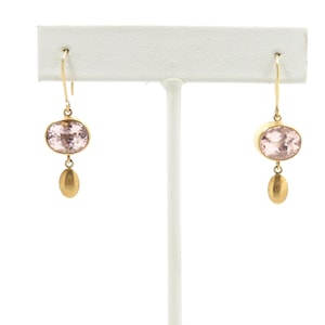 22k Gold Morganite Earrings; Designer Earrings; Dangle Earrings; Drop Earrings; Modern Modernist; Pink Gemstone Earrings; 22k Gold Earrings