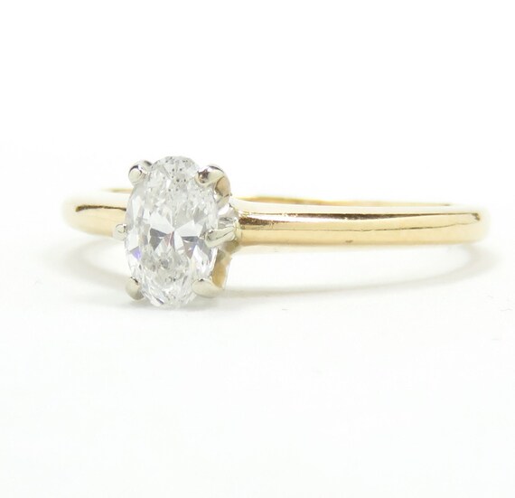 14k Gold Oval Cut Diamond Engagement Ring; Half Carat… Gem