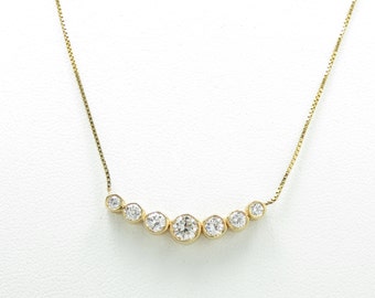 14k Gold Diamond Necklace; Pendant Necklace; Italy Italian 14k Gold Necklace; One Carat 1 Carat; Natural Diamond Jewelry; Wedding Necklace