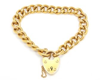 Bracciale vittoriano in oro 15k con lucchetto a cuore; Bracciale vittoriano; Fascino del cuore; Gioielli vittoriani; Bracciale in oro 15k; Bracciale antico