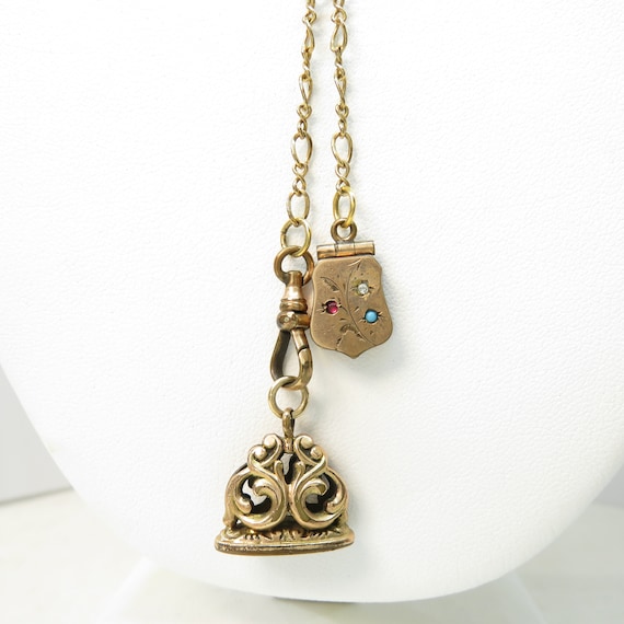 Victorian Necklace with Gold Filled Locket and Fob