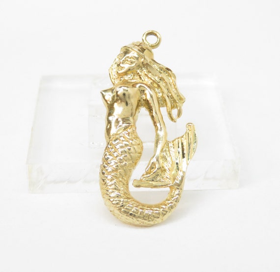 14k Gold Mermaid Charm; Vintage Gold Charm; Charm