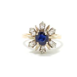 14k Gold Sapphire and Diamond Ring; Gemstone Ring; Multi-Stone Ring; Vintage Sapphire Ring; Vintage Diamond Ring;