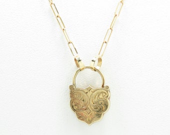 14k Gold Victorian Heart Pendant Necklace; Memento Mori; Memorial Jewelry; Victorian Necklace; Antique Necklace; Heart Padlock; Hair Jewelry