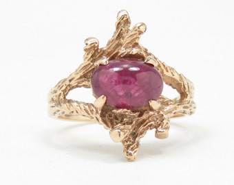 14k Gold Ruby Ring; Ruby Statement Ring; Brutalist Ring; Brutalist Jewelry; Vintage Ruby Ring; Modern Ring; Red Gemstone Ring; 14k Gold Ring