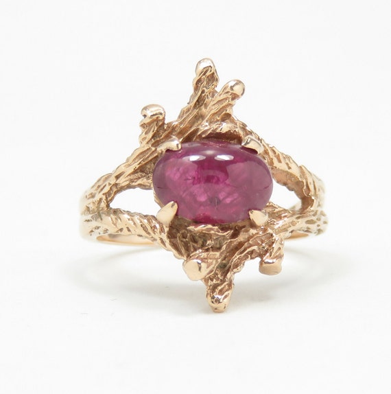 14k Gold Ruby Ring; Ruby Statement Ring; Brutalist