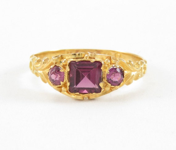 Victorian 15k Gold Rhodolite Garnet Ring; Vintage