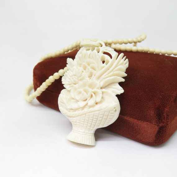 Victorian Carved Bone Pendant and Chain; Victorian