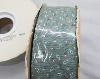 Vintage Floral Ribbon Spool: Celadon Miniature Print, 25 Yards Each