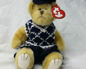Vintage Attic Treasures Ty Mulligan Golfer Jointed Teddy Bear Stuffed Animal