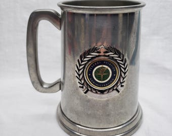 Vintage English Sheffield Pewter Mug with FAA Crest Glass Bottom