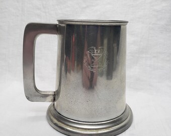 Vintage Sheffield Pewter Mug: Mount Vernon Virginia Coat of Arms, Glass Bottom