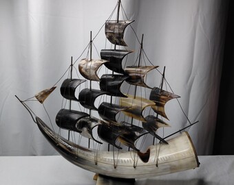 Large Vintage Handcrafted Italian Cow Horn Sailing Ship