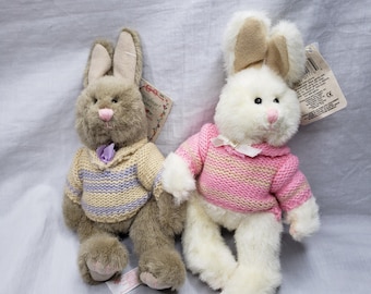 Vintage Russ Berrie Happy Hearts Jointed Plush Bunny Rabbit with Sweaters