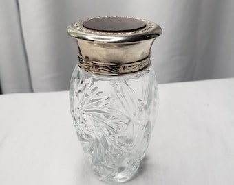 Vintage 1989 Ralph Lauren Crystal Vanity Bottle: Victorian Floral Trim, Silver Top