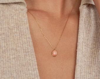 Pink Coral Necklace • Oval Pendant Necklace • Minimalist Yet Bold Statement • Summer Jewellery Gift for Her