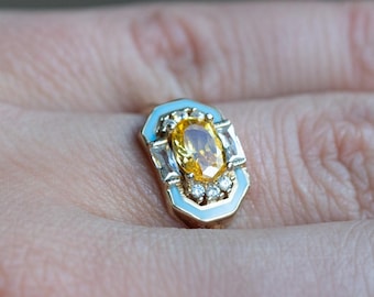 Citrine Ring For Women • Gold Vermeil Ring • Vintage Jewelry • Birthstone Rings with Box • Birthday Gifts For Sister • Statement Ring • 14K