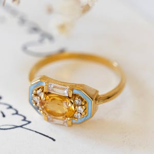Citrine Ring For Women • Gold Vermeil Ring • Vintage Jewelry • Birthstone Rings with Box • Birthday Gifts For Sister • Statement Ring • 14K