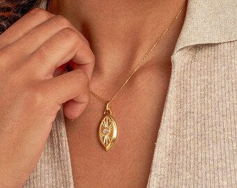 Moonstone Sunburst Necklace • 14K Gold, Sterling Silver Pendant