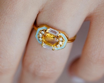 Citrine Ring, November Birthstone, Orange Citrine Gold Ring, 14K Gold Vermeil Ring, Vintage Engagement Ring