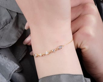 Clear Quartz Bracelet • 14K Gold Sterling Silver Gemstone Bracelet