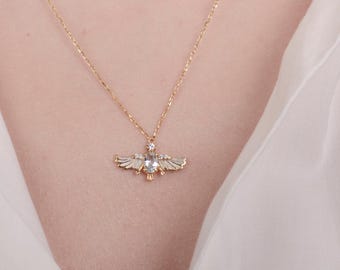 Blue Topaz Bird Necklace • 14K Gold Sterling Silver Pendant
