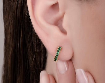 Emerald Hoop Earrings • Dainty Green Gem Hoops • July Birthstone Jewelry • Elegant Gift for Her