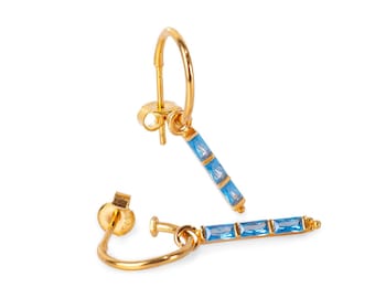 Blue Topaz Drop Earrings • Minimalist Gemstone Hoops • Elegant Gift for Her • December Birthstone Jewellery