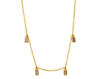 14K Gold Baguette Pendant Necklace • Dainty Sterling Silver Bar