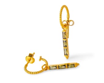 Green Quartz Drop Earrings • 14K Gold, Sterling Silver Geometric Jewelry