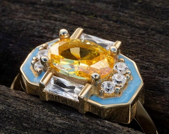 Citrine Ring - November Birthstone in Gold Vermeil or Sterling Silver - Stackable Gemstone Ring