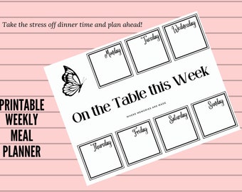 Printable Weekly Meal Planner Butterfly PDF