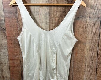 Vintage 70s Vassarette Satin Camisole Small 36 Ivory Minimalist Lingerie Tank