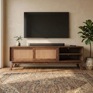 Mid-Century Modern Media Console: Wooden TV Stand with Storage